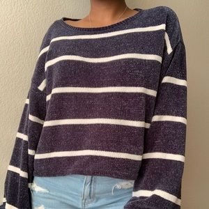 Chenille Stripe Balloon Sleeve Sweater